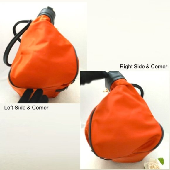 Orange Nylon Black Real Leather Trim Tote Travel Shopping Bag Carryall Shoulder - Picture 10 of 12